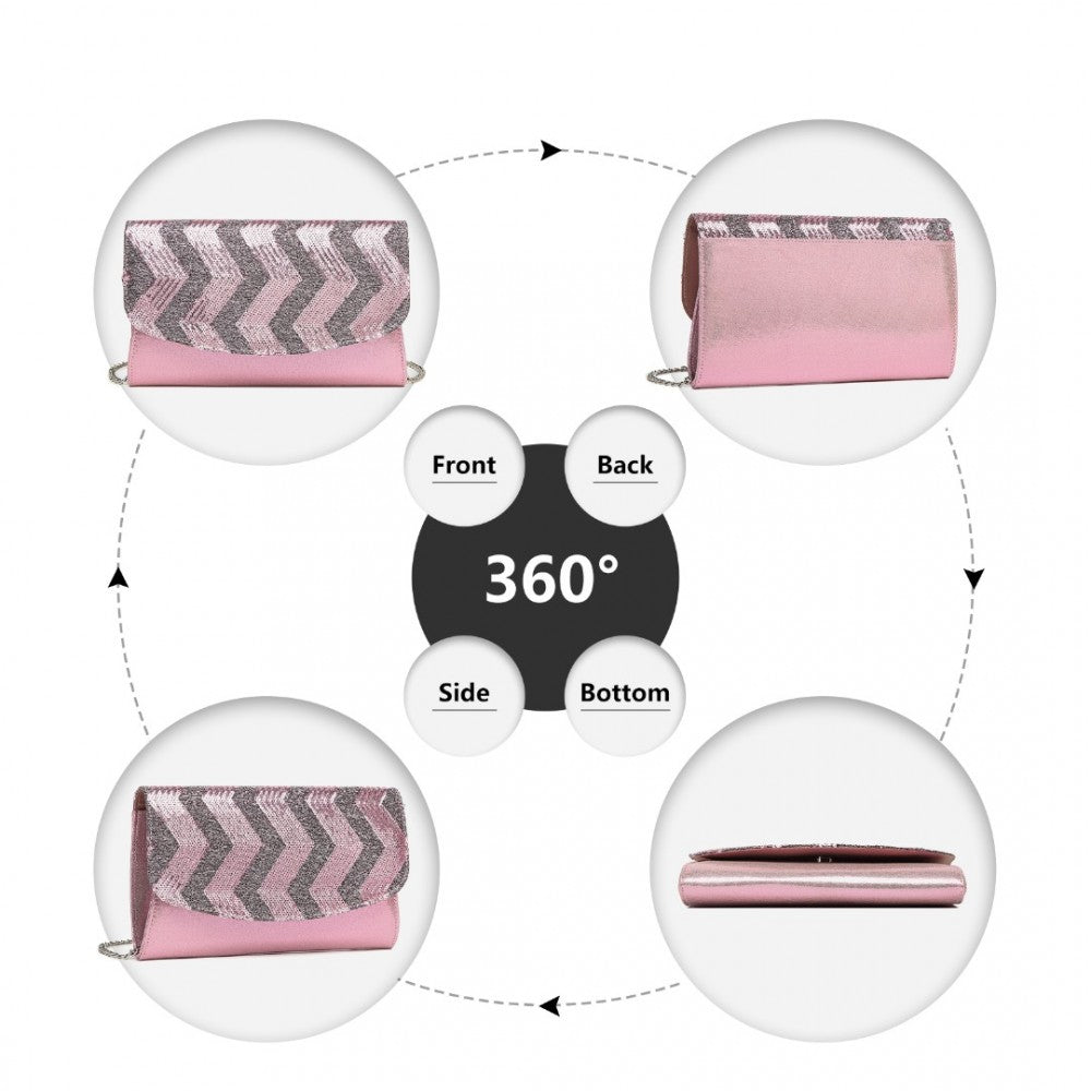 LP2311 - MISS LULU GORGEOUS SEQUINS EVENING CLUTCH BAG CHAIN SHOULDER BAG - PINK - The Baggage Shop