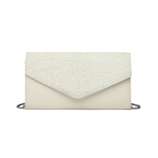 LP2312 - MISS LULU LACE ENVELOPE FLAP CLUTCH EVENING BAG - BEIGE - The Baggage Shop