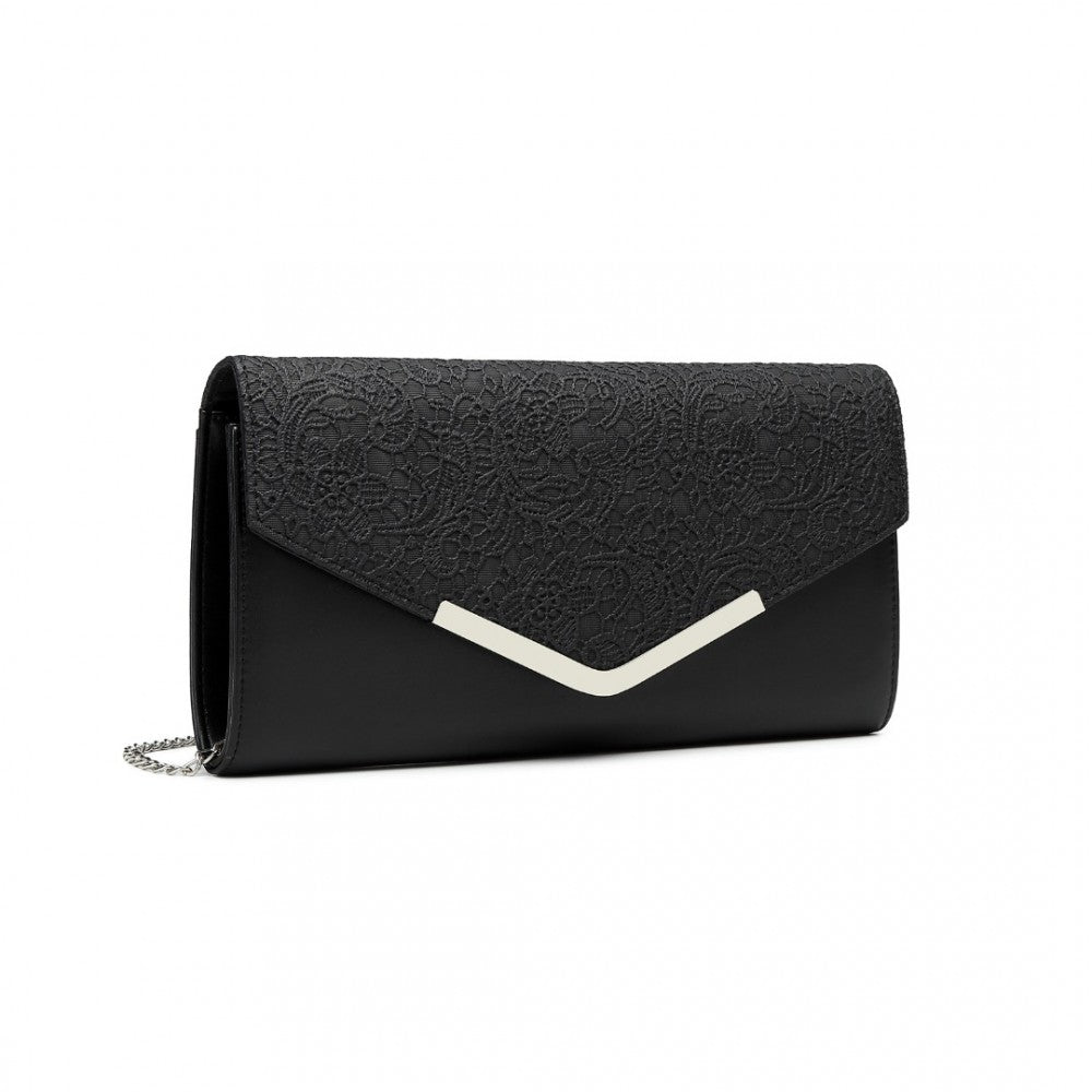LP2312 - MISS LULU LACE ENVELOPE FLAP CLUTCH EVENING BAG - BLACK - The Baggage Shop