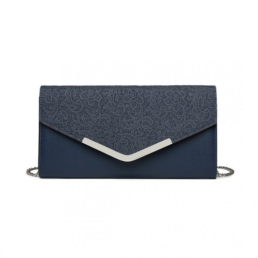 LP2312 - MISS LULU LACE ENVELOPE FLAP CLUTCH EVENING BAG - NAVY - The Baggage Shop