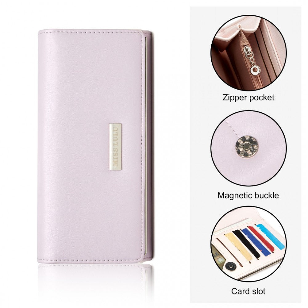 WTM2454 - MISS LULU SLEEK AND ELEGANT LONG WALLET FOR WOMEN– A TIMELESS ACCESSORY - PURPLE - The Baggage Shop