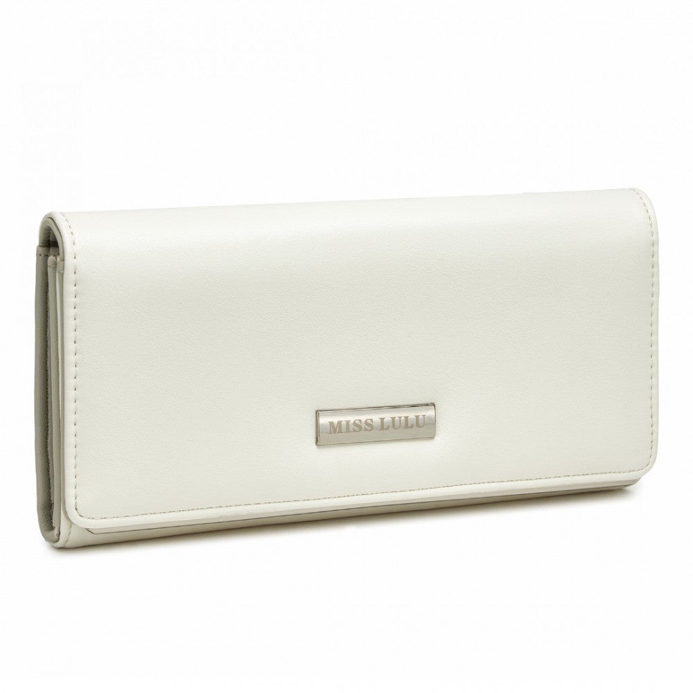 WTM2454 - MISS LULU SLEEK AND ELEGANT LONG WALLET FOR WOMEN– A TIMELESS ACCESSORY - WHITE - The Baggage Shop