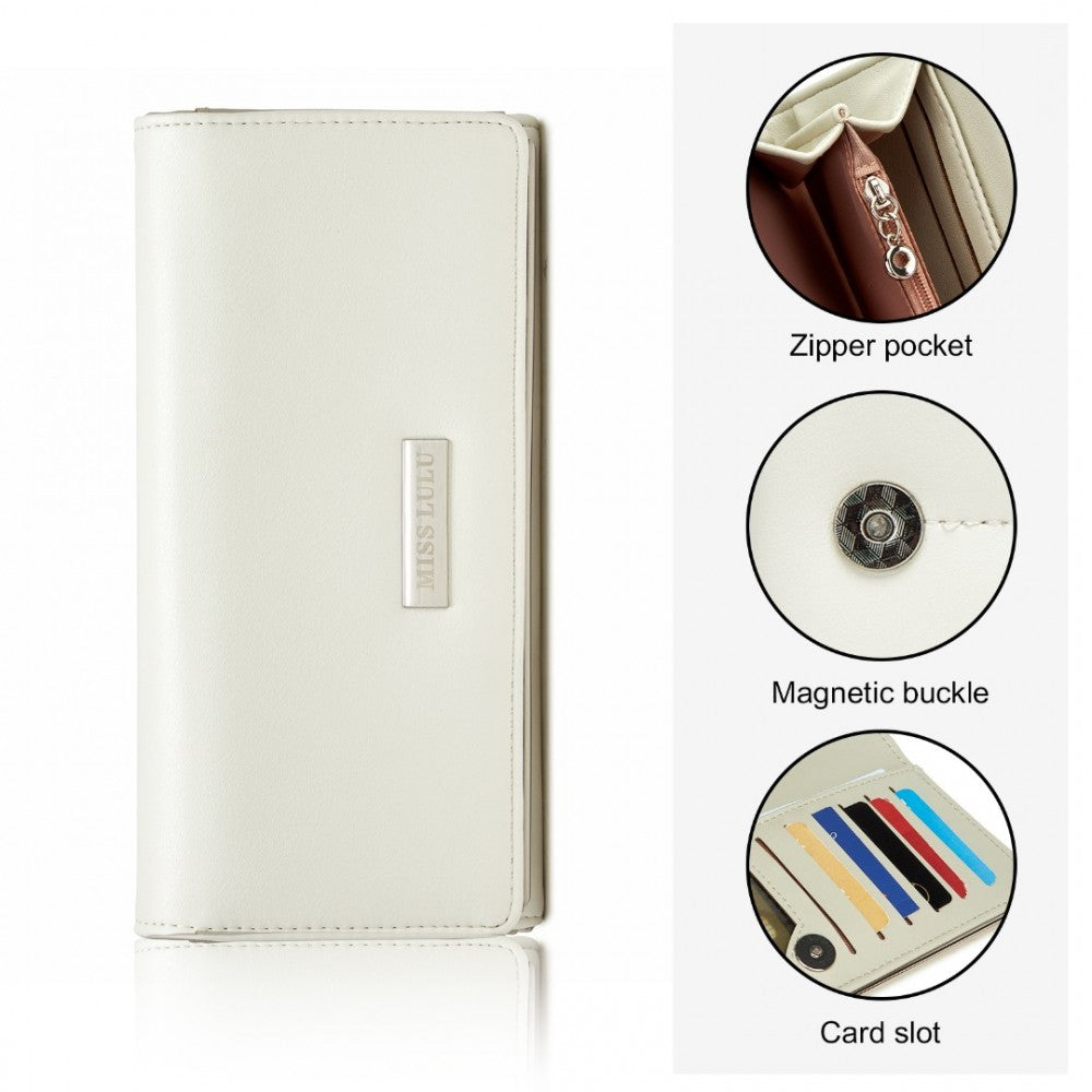 WTM2454 - MISS LULU SLEEK AND ELEGANT LONG WALLET FOR WOMEN– A TIMELESS ACCESSORY - WHITE - The Baggage Shop