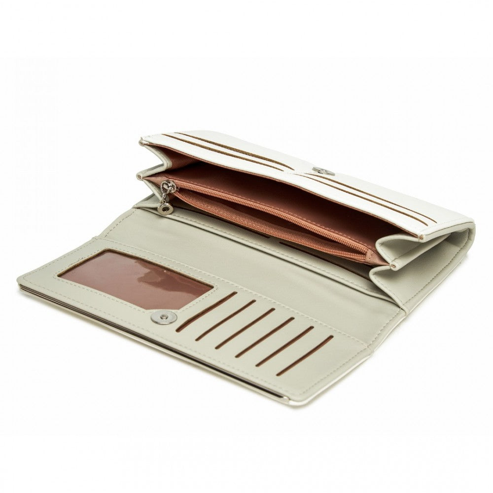 WTM2454 - MISS LULU SLEEK AND ELEGANT LONG WALLET FOR WOMEN– A TIMELESS ACCESSORY - WHITE - The Baggage Shop
