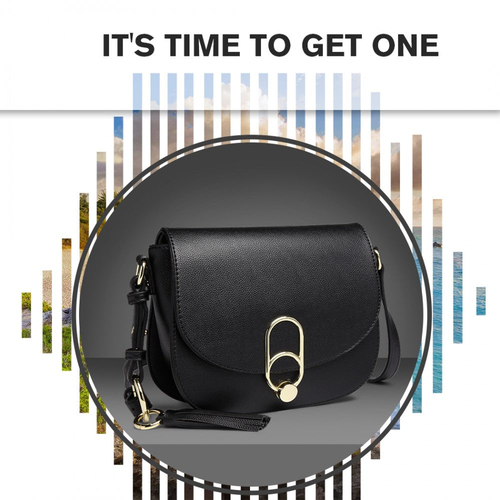 LZ1831 - MISS LULU CROSS BODY SADDLE BAG - BLACK - The Baggage Shop