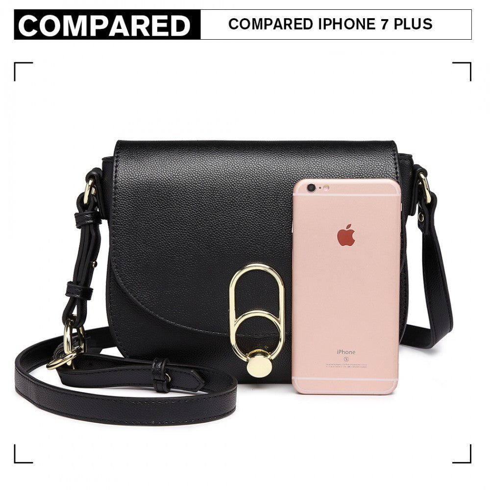 LZ1831 - MISS LULU CROSS BODY SADDLE BAG - BLACK - The Baggage Shop
