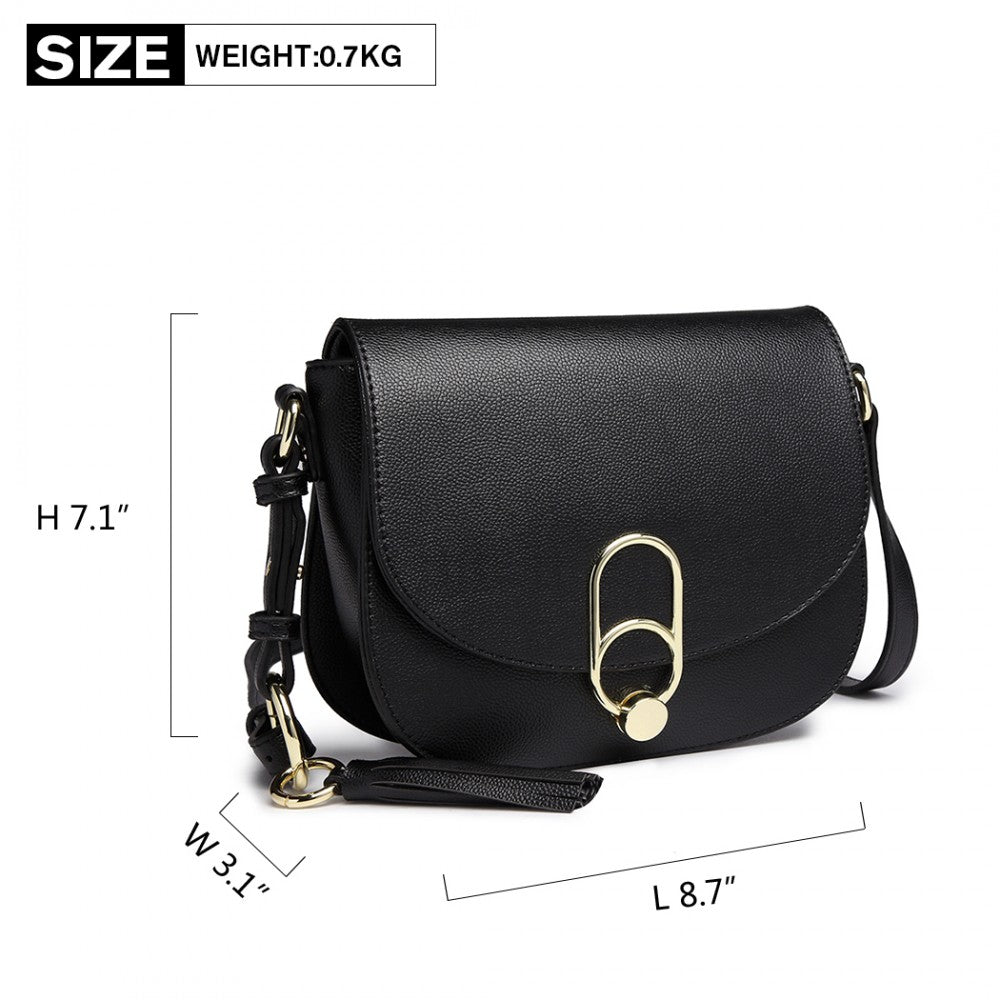 LZ1831 - MISS LULU CROSS BODY SADDLE BAG - BLACK - The Baggage Shop