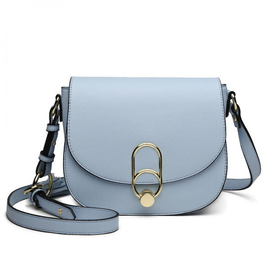 LZ1831 - MISS LULU CROSS BODY SADDLE BAG - BLUE - The Baggage Shop