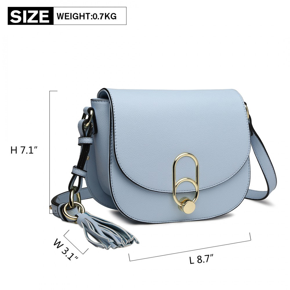 LZ1831 - MISS LULU CROSS BODY SADDLE BAG - BLUE - The Baggage Shop