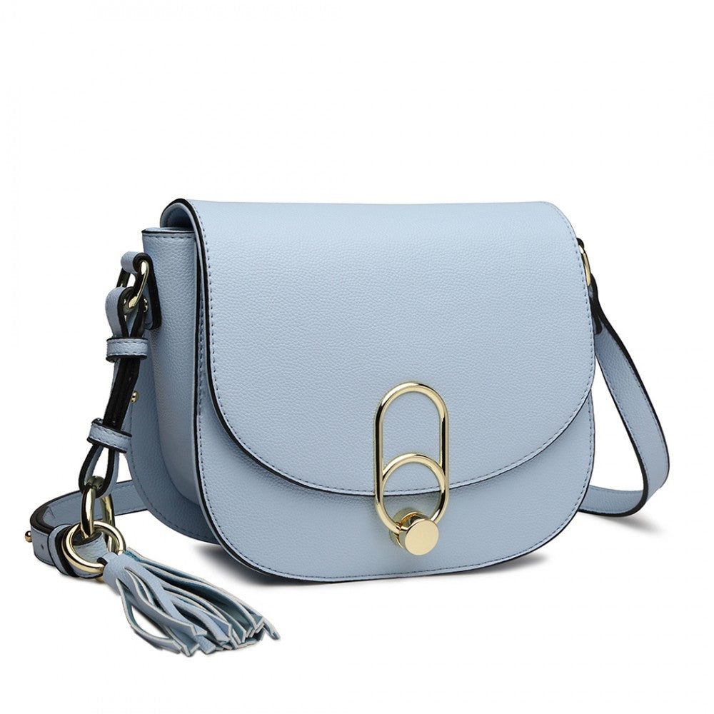 LZ1831 - MISS LULU CROSS BODY SADDLE BAG - BLUE - The Baggage Shop
