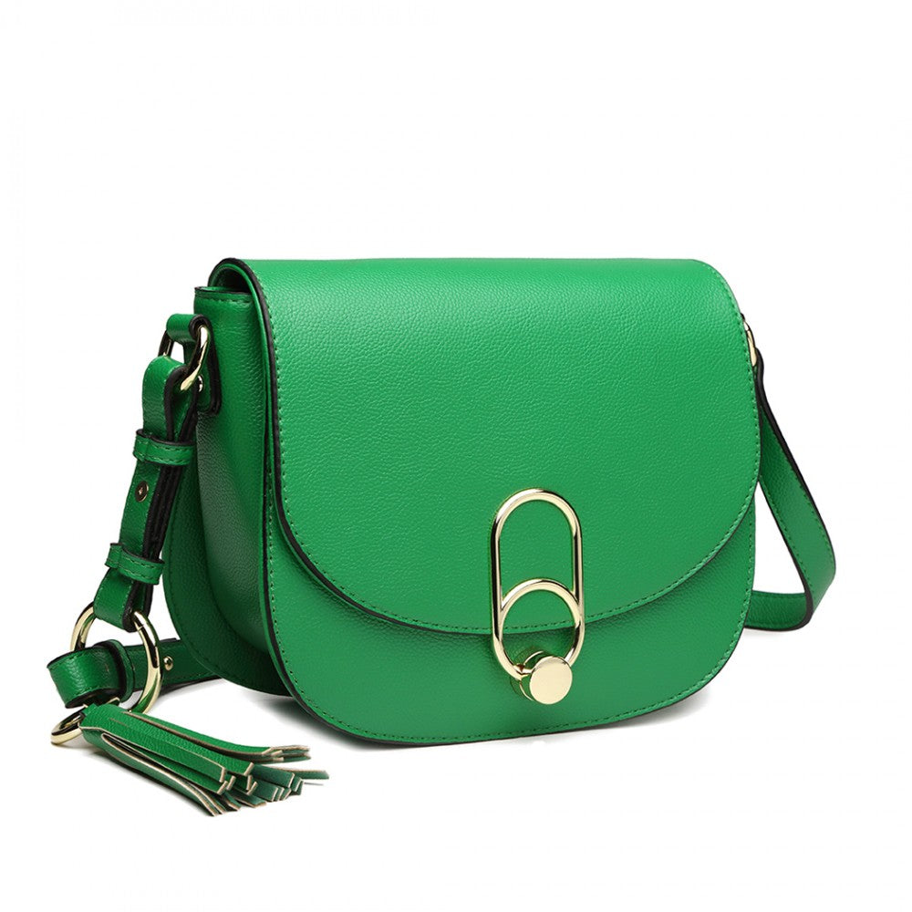 LZ1831 - MISS LULU CROSS BODY SADDLE BAG - GREEN - The Baggage Shop