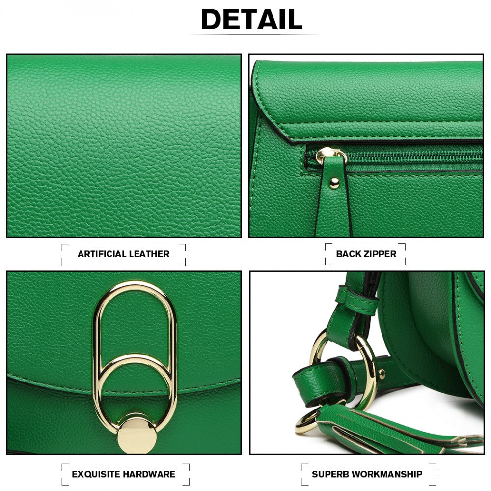 LZ1831 - MISS LULU CROSS BODY SADDLE BAG - GREEN - The Baggage Shop