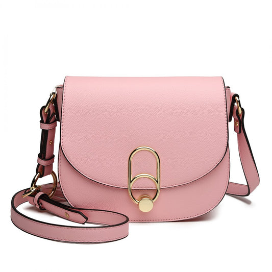 LZ1831 - MISS LULU CROSS BODY SADDLE BAG - PINK - The Baggage Shop
