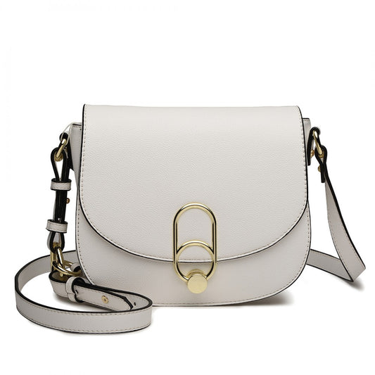 LZ1831 - MISS LULU CROSS BODY SADDLE BAG - WHITE - The Baggage Shop
