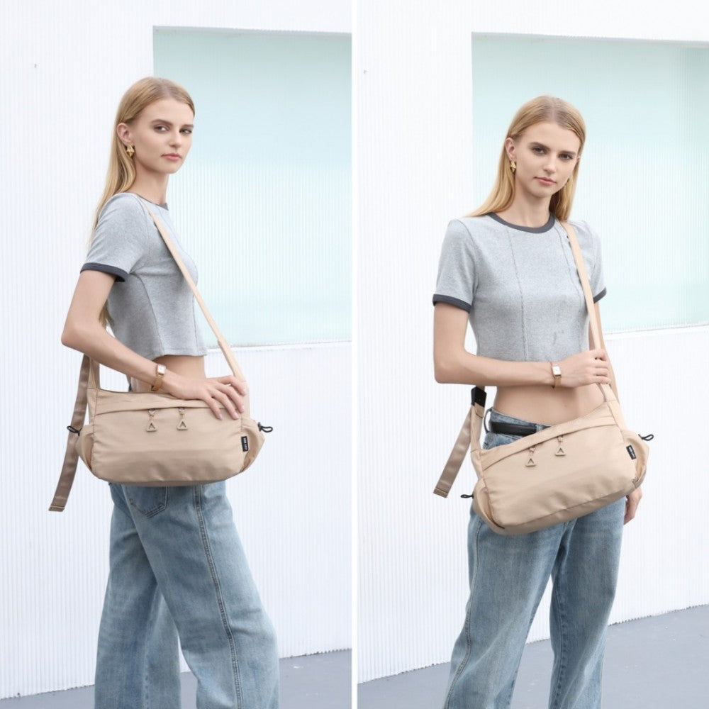 MSM2424 - MISS LULU ULTRA-LIGHT WATER-RESISTANT URBAN CASUAL COMMUTER CROSSBODY BAG - KHAKI - The Baggage Shop