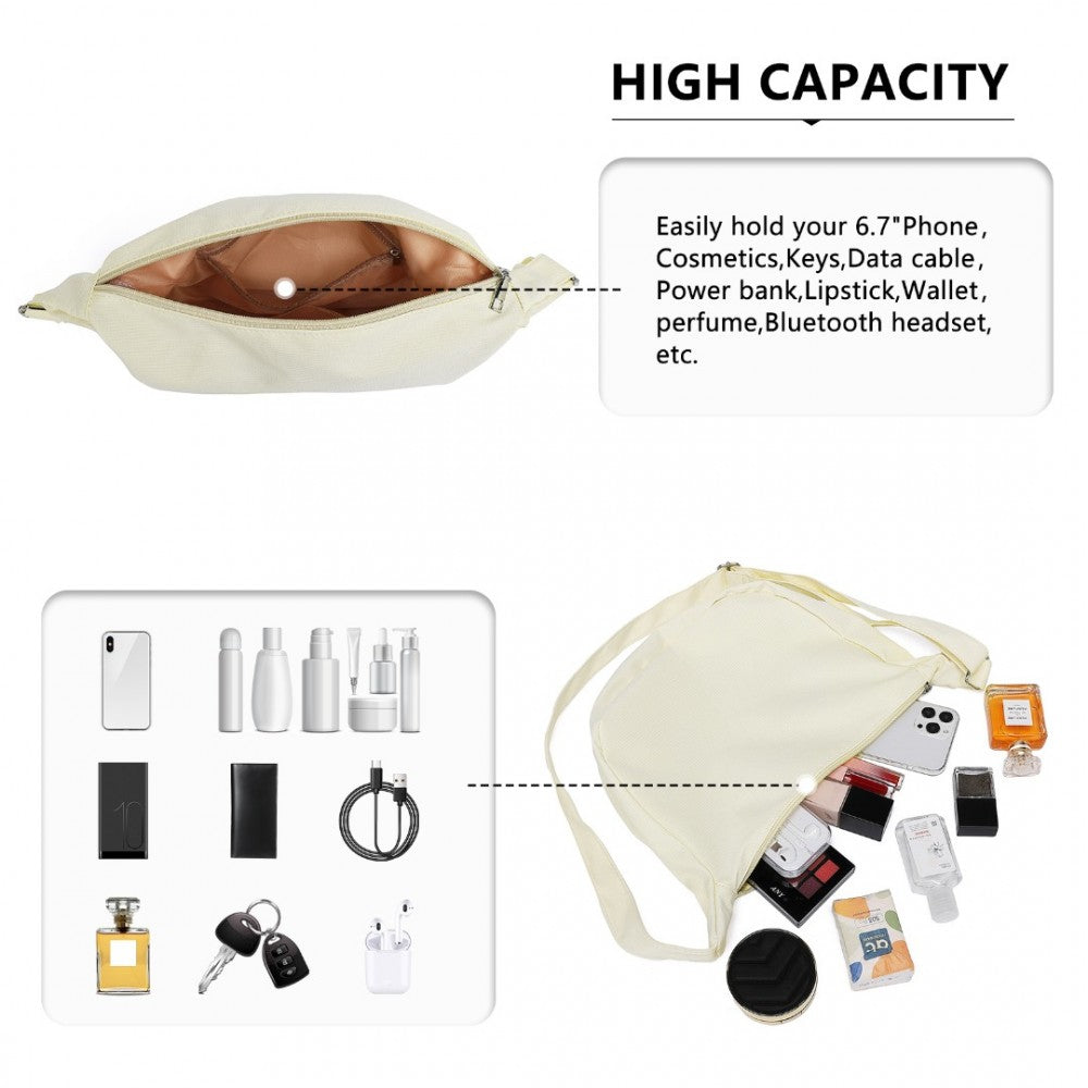 S2314 - WATER-RESISTANT PORTABLE CRESCENT SHOULDER CROSS BODY BAG - BEIGE - The Baggage Shop