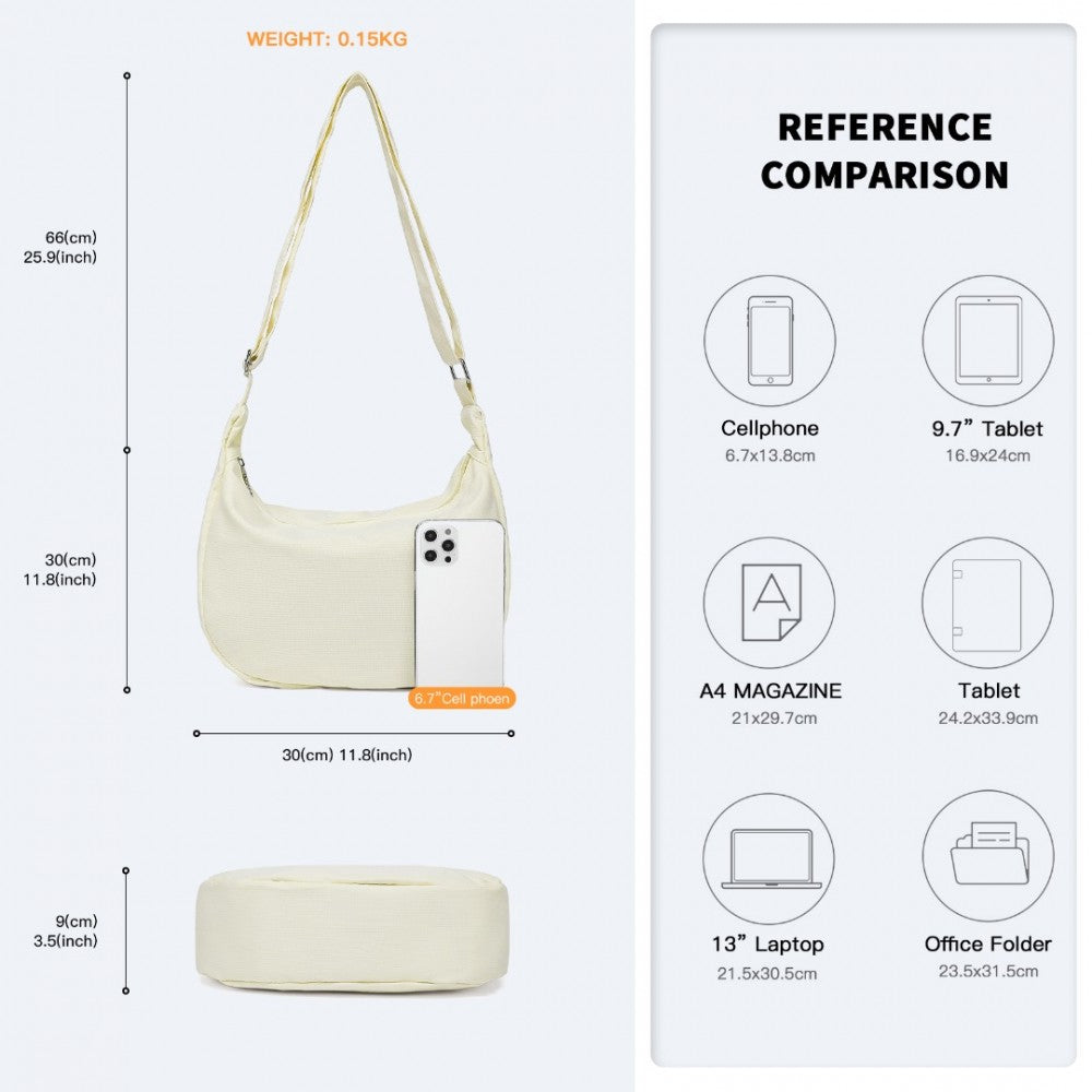 S2314 - WATER-RESISTANT PORTABLE CRESCENT SHOULDER CROSS BODY BAG - BEIGE - The Baggage Shop