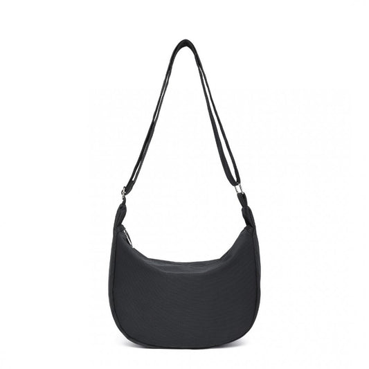 S2314 - WATER-RESISTANT PORTABLE CRESCENT SHOULDER CROSS BODY BAG - BLACK - The Baggage Shop