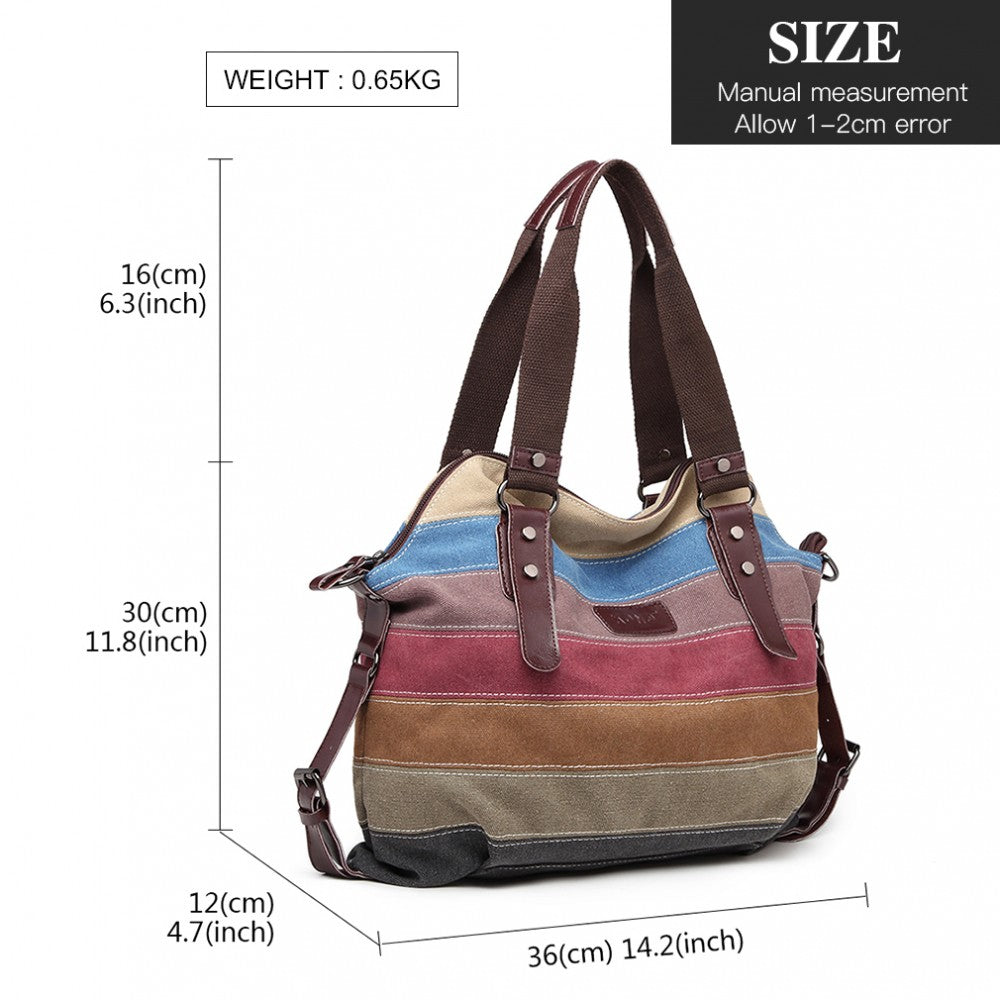 E1677- KONO WOMEN SHOULDER BAG MESSENGER RAINBOW CANVAS STRIPE - The Baggage Shop