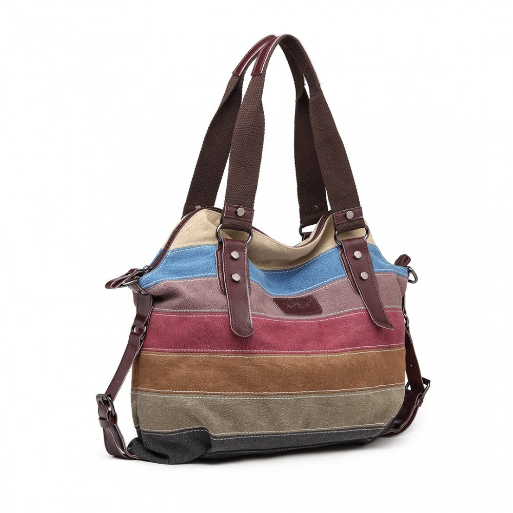 E1677- KONO WOMEN SHOULDER BAG MESSENGER RAINBOW CANVAS STRIPE - The Baggage Shop