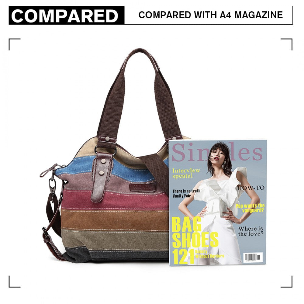 E1677- KONO WOMEN SHOULDER BAG MESSENGER RAINBOW CANVAS STRIPE - The Baggage Shop