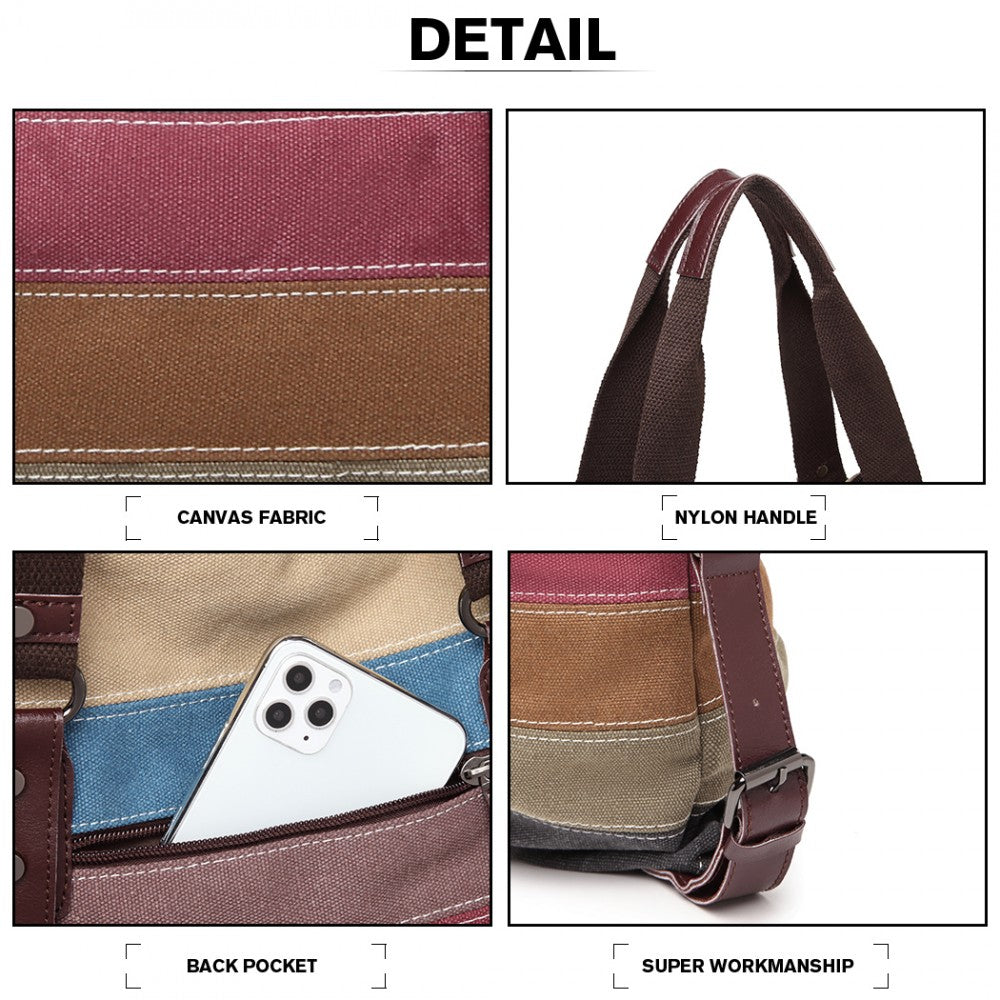 E1677- KONO WOMEN SHOULDER BAG MESSENGER RAINBOW CANVAS STRIPE - The Baggage Shop