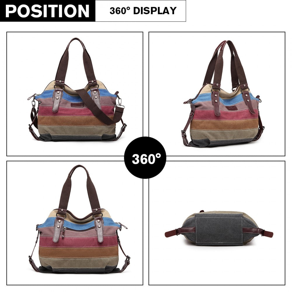 E1677- KONO WOMEN SHOULDER BAG MESSENGER RAINBOW CANVAS STRIPE - The Baggage Shop