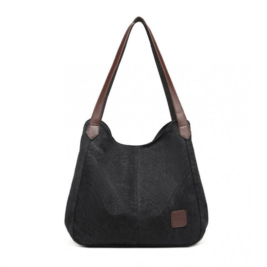 EB2040L - KONO CANVAS SHOULDER TOTE BAG - BLACK - The Baggage Shop