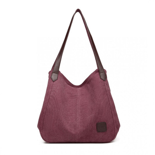 EB2040L - KONO CANVAS SHOULDER TOTE BAG - CLARET - The Baggage Shop