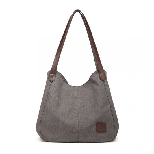 EB2040L - KONO CANVAS SHOULDER TOTE BAG - GREY - The Baggage Shop