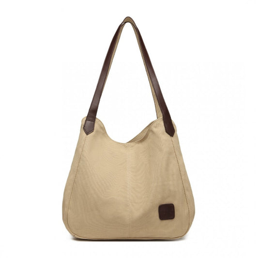 EB2040L - KONO CANVAS SHOULDER TOTE BAG - KHAKI - The Baggage Shop