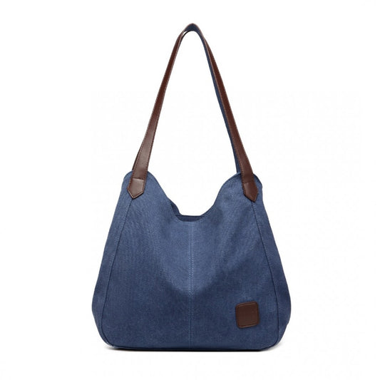 EB2040L - KONO CANVAS SHOULDER TOTE BAG - NAVY - The Baggage Shop