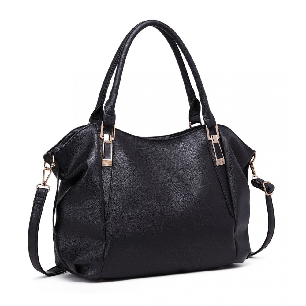 S1716 - MISS LULU SOFT LEATHER ELEGANT SIMPLE SHOULDER BAG - BLACK - The Baggage Shop