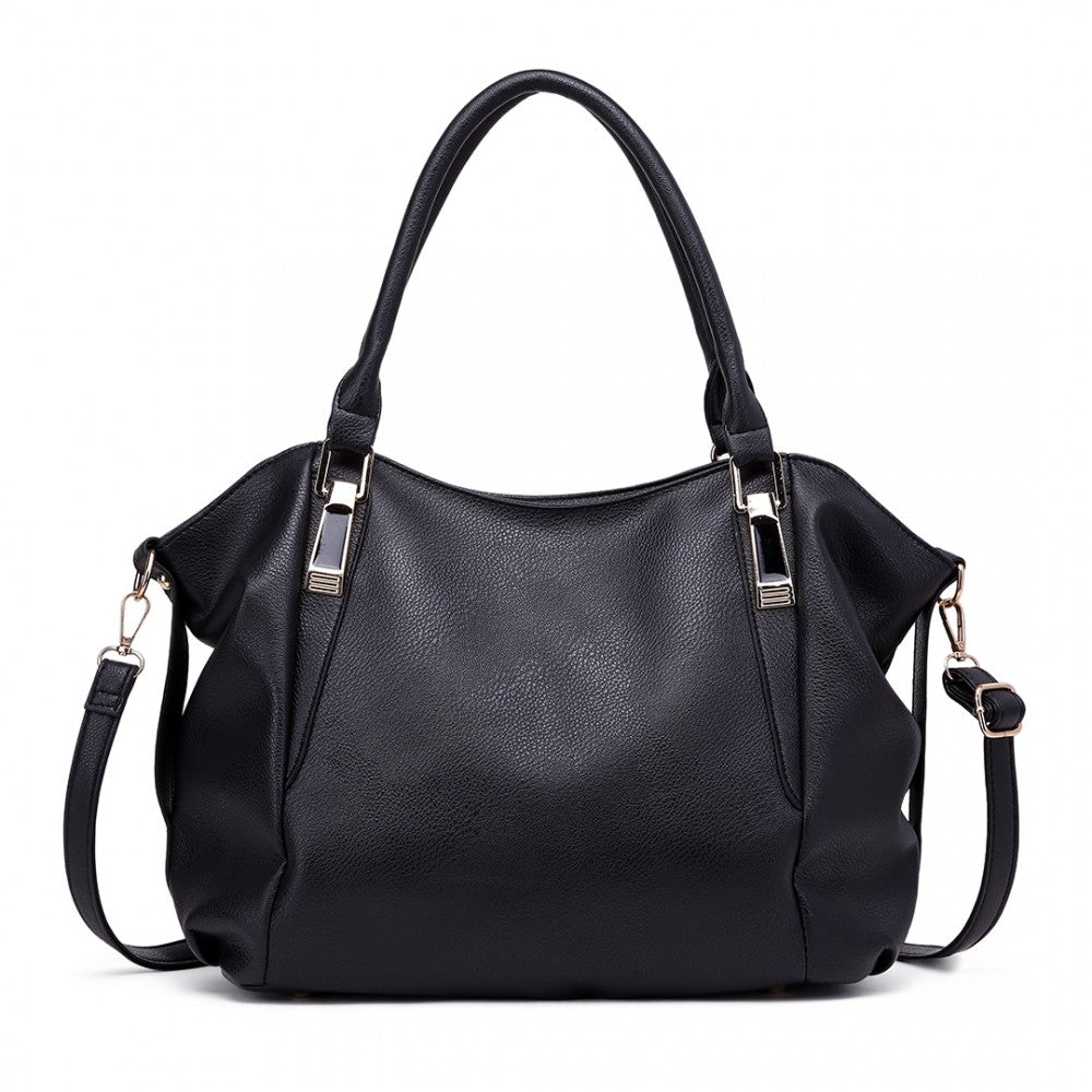 S1716 - MISS LULU SOFT LEATHER ELEGANT SIMPLE SHOULDER BAG - BLACK - The Baggage Shop
