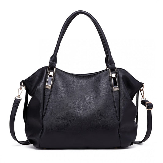 S1716 - MISS LULU SOFT LEATHER ELEGANT SIMPLE SHOULDER BAG - BLACK - The Baggage Shop