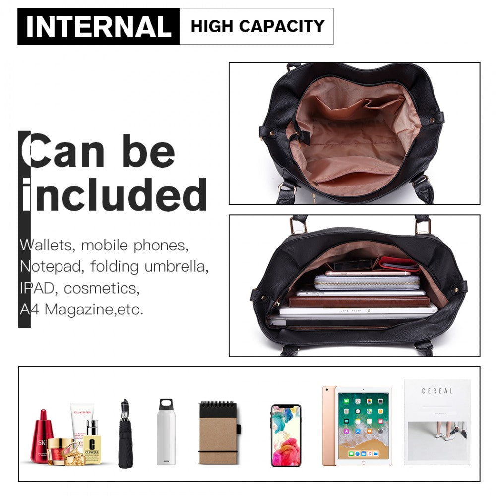 S1716 - MISS LULU SOFT LEATHER ELEGANT SIMPLE SHOULDER BAG - BLACK - The Baggage Shop