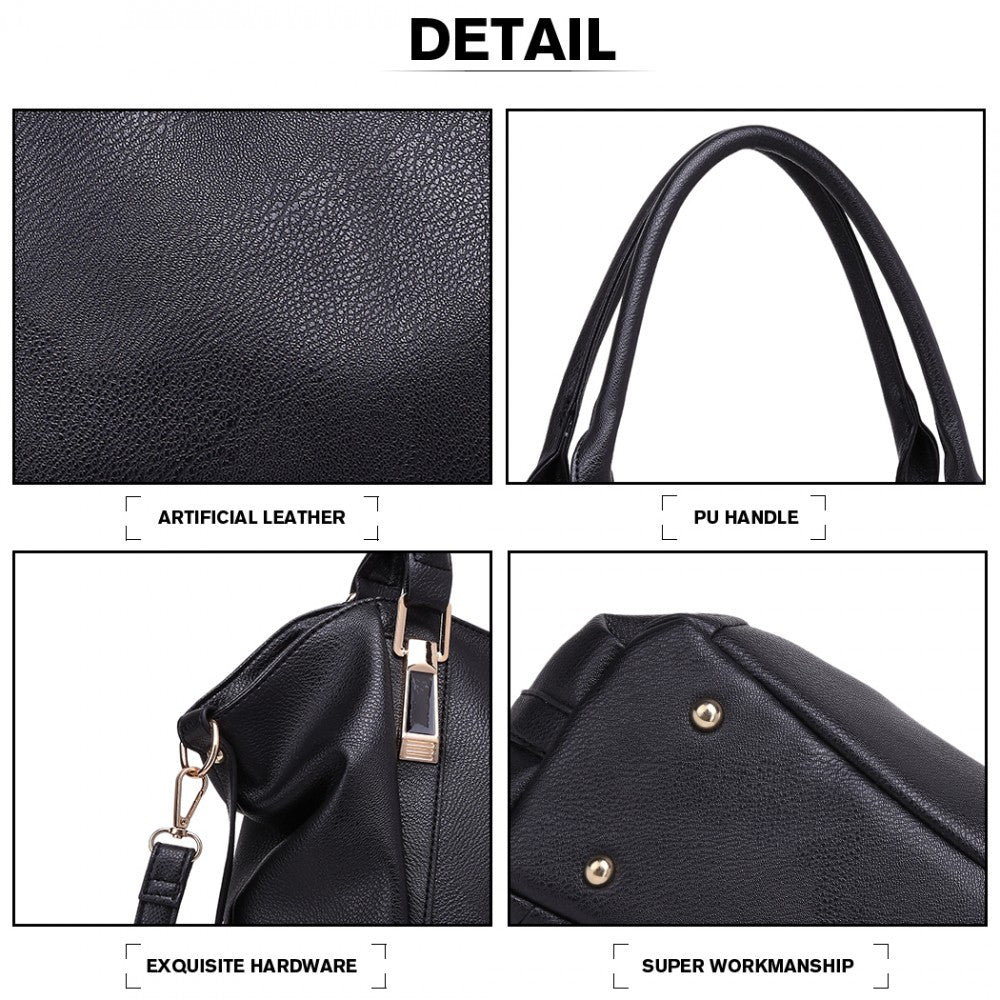 S1716 - MISS LULU SOFT LEATHER ELEGANT SIMPLE SHOULDER BAG - BLACK - The Baggage Shop