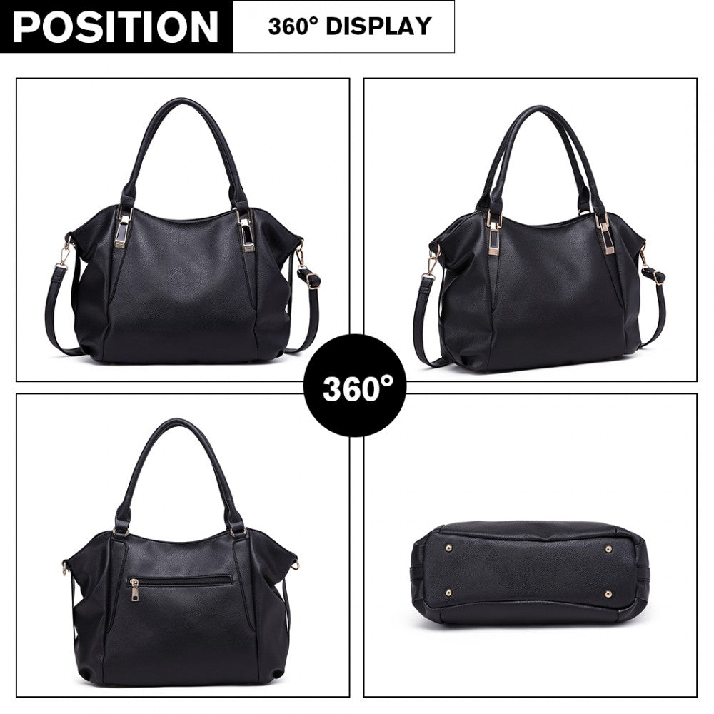 S1716 - MISS LULU SOFT LEATHER ELEGANT SIMPLE SHOULDER BAG - BLACK - The Baggage Shop
