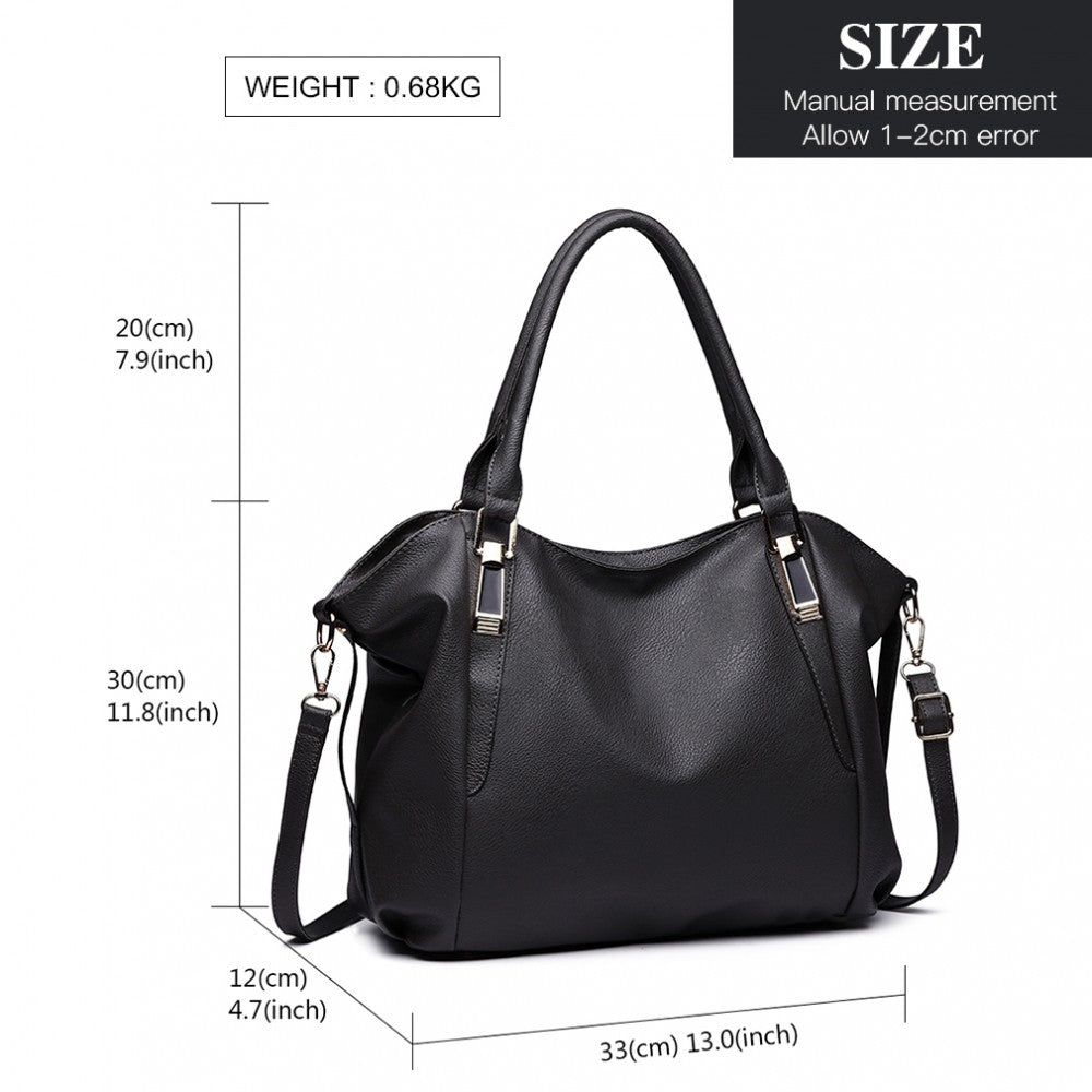 S1716 - MISS LULU SOFT LEATHER ELEGANT SIMPLE SHOULDER BAG - BLACK - The Baggage Shop