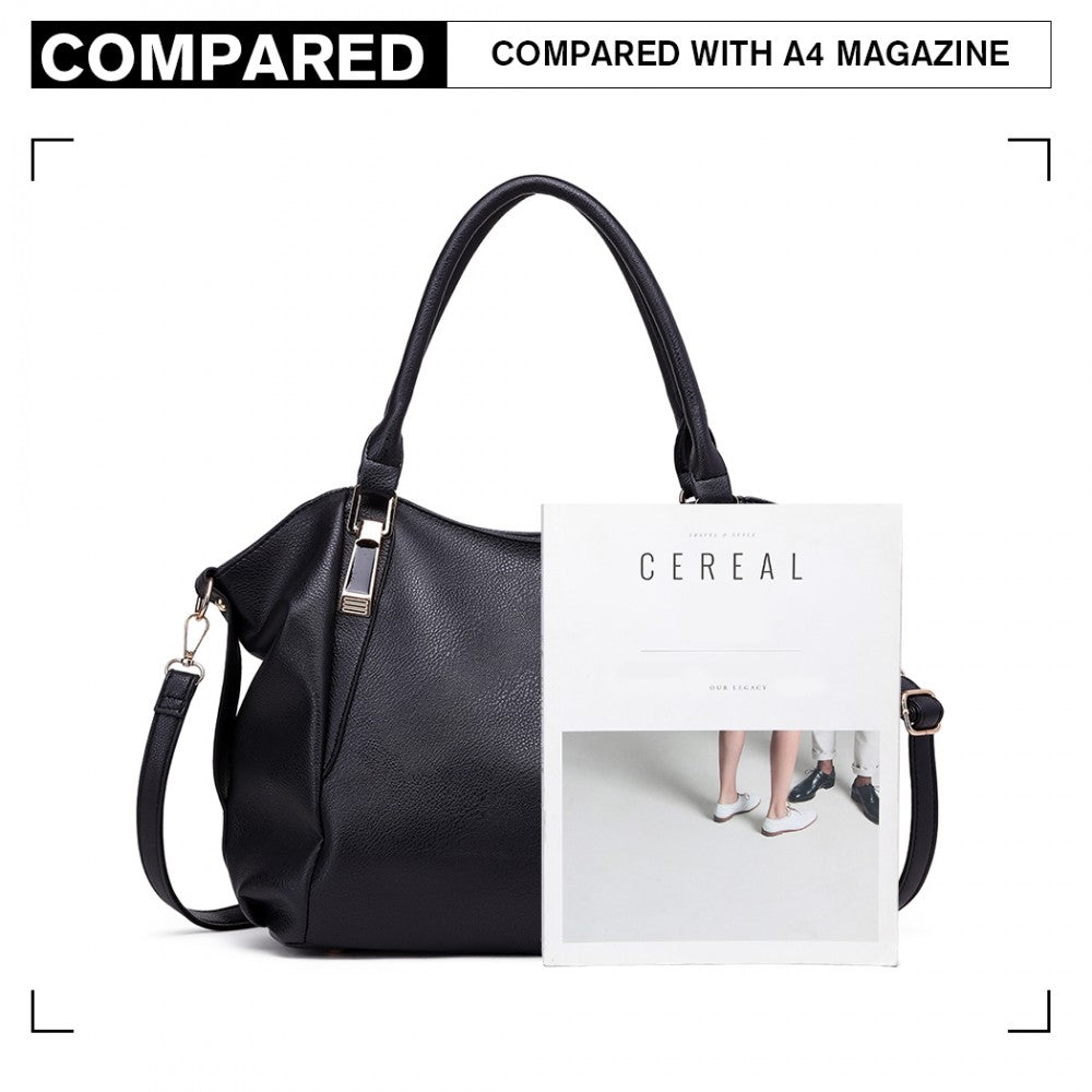 S1716 - MISS LULU SOFT LEATHER ELEGANT SIMPLE SHOULDER BAG - BLACK - The Baggage Shop