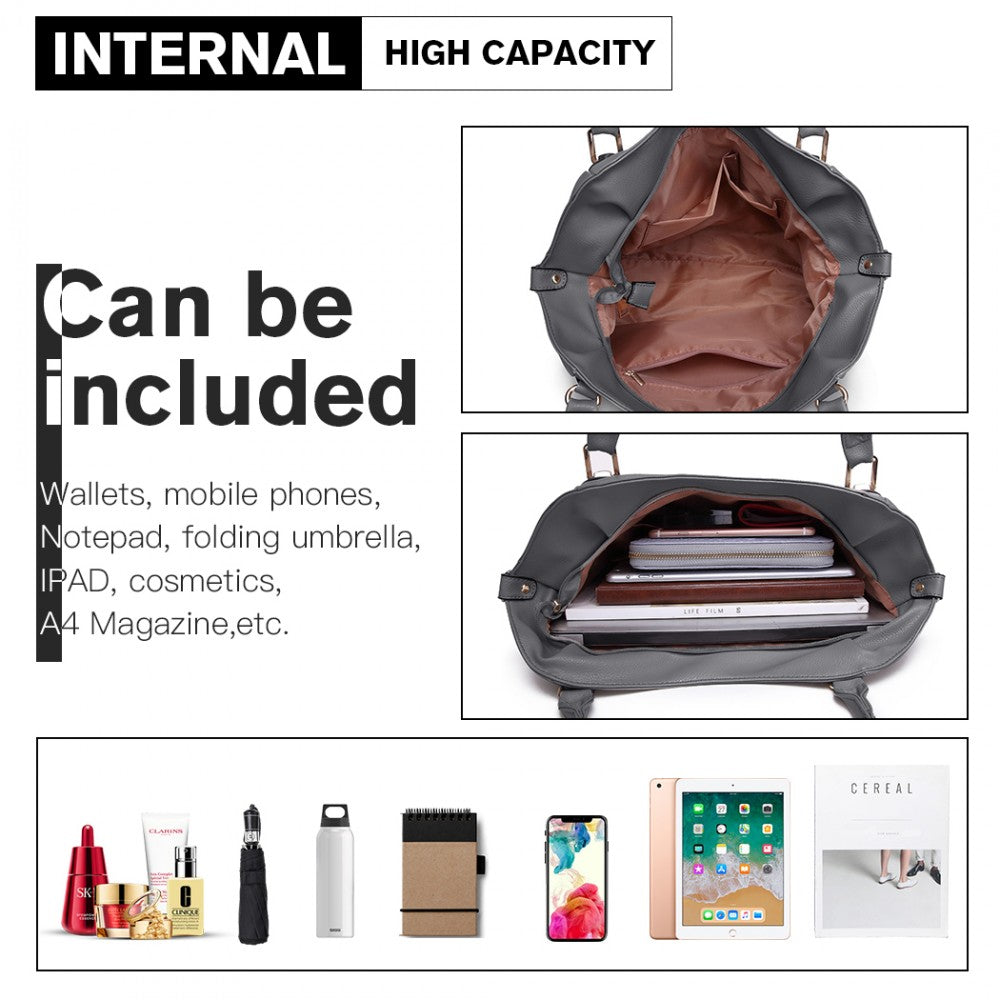 S1716 - MISS LULU SOFT LEATHER ELEGANT SIMPLE SHOULDER BAG - DARK GREY - The Baggage Shop