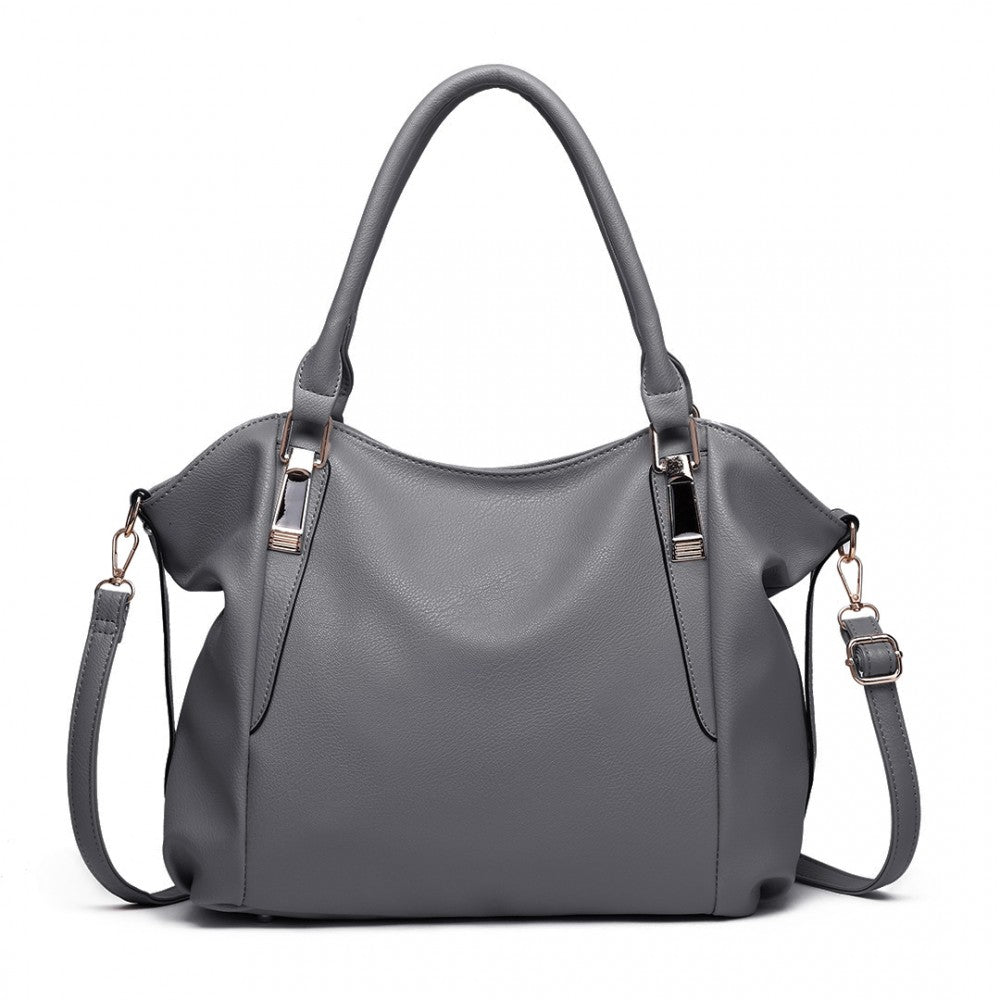 S1716 - MISS LULU SOFT LEATHER ELEGANT SIMPLE SHOULDER BAG - DARK GREY - The Baggage Shop