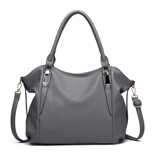 S1716 - MISS LULU SOFT LEATHER ELEGANT SIMPLE SHOULDER BAG - DARK GREY - The Baggage Shop