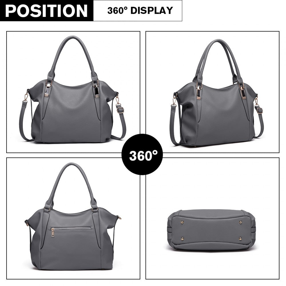 S1716 - MISS LULU SOFT LEATHER ELEGANT SIMPLE SHOULDER BAG - DARK GREY - The Baggage Shop