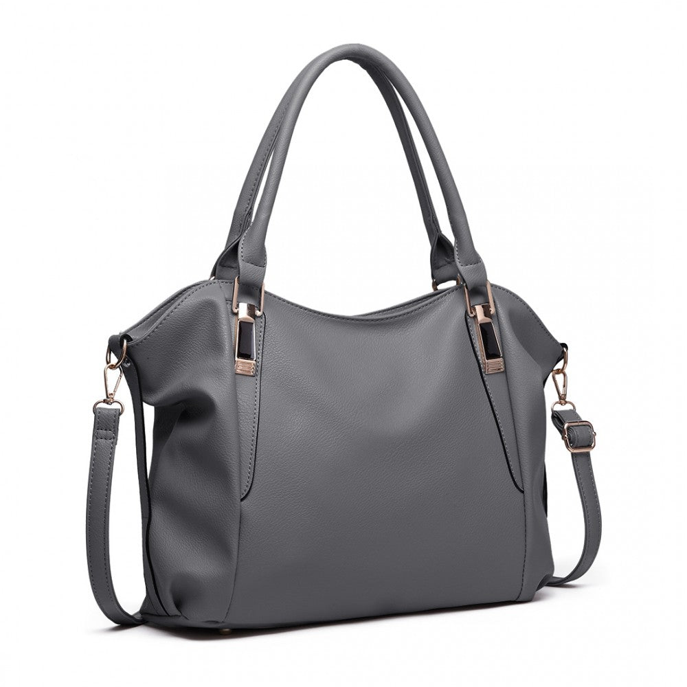 S1716 - MISS LULU SOFT LEATHER ELEGANT SIMPLE SHOULDER BAG - DARK GREY - The Baggage Shop