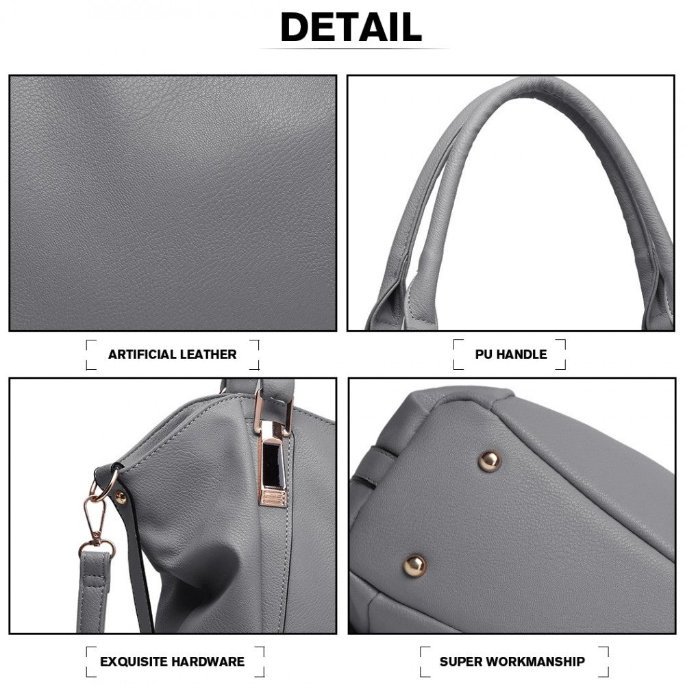 S1716 - MISS LULU SOFT LEATHER ELEGANT SIMPLE SHOULDER BAG - DARK GREY - The Baggage Shop