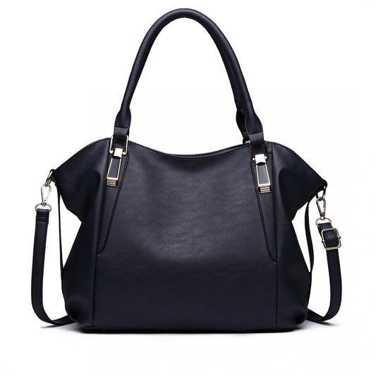 S1716 - MISS LULU SOFT LEATHER ELEGANT SIMPLE SHOULDER BAG - NAVY - The Baggage Shop