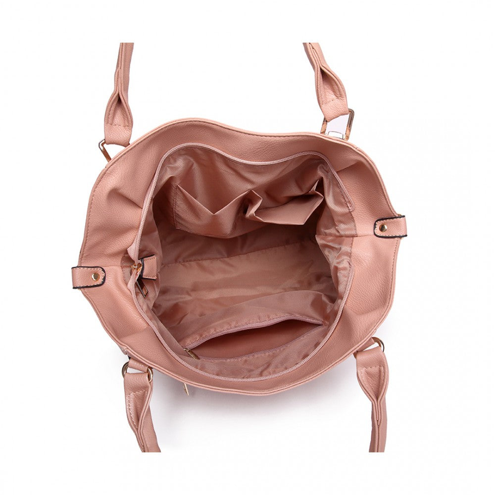 S1716 - MISS LULU SOFT LEATHER ELEGANT SIMPLE SHOULDER BAG - NUDE - The Baggage Shop
