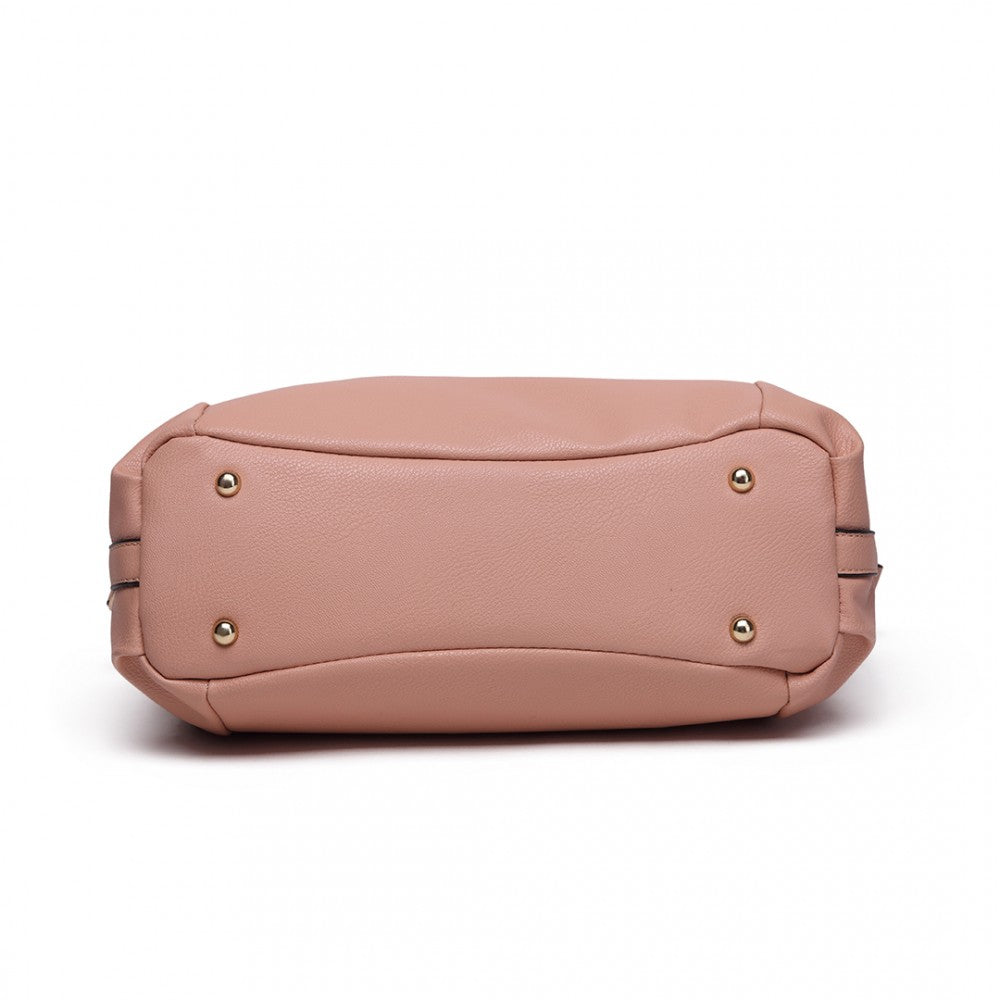 S1716 - MISS LULU SOFT LEATHER ELEGANT SIMPLE SHOULDER BAG - NUDE - The Baggage Shop