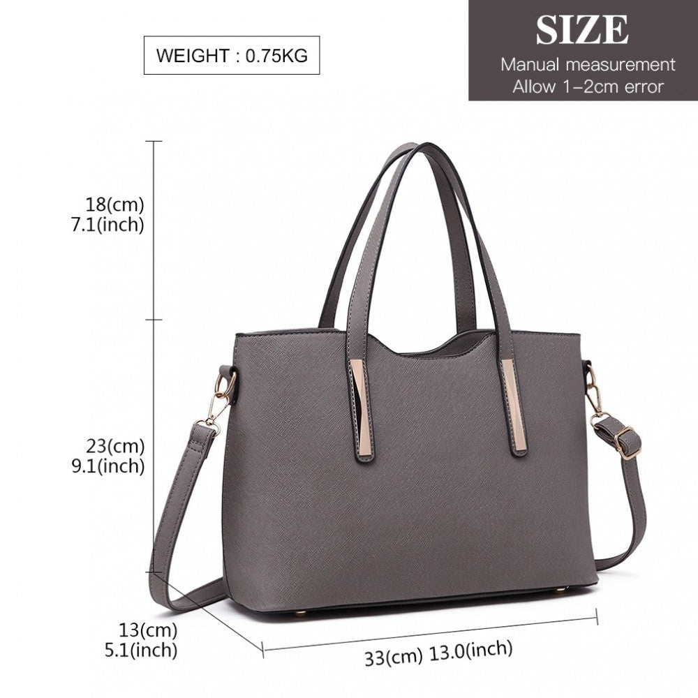 S1719 - MISS LULU PU LEATHER HANDBAG & PURSE - GREY - The Baggage Shop